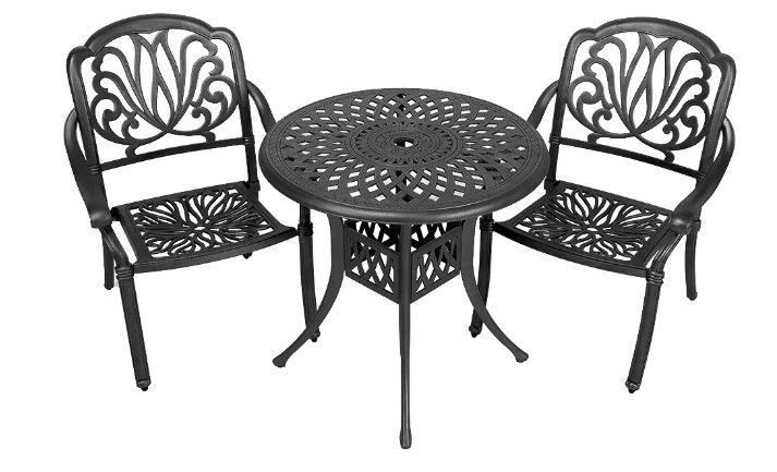 2 Seater - Protea Aluminium Patio Set / Garden Furniture / Outdoor Dining Set   (2 Protea Chairs with 78cm Round Lattice Table) - BLACK