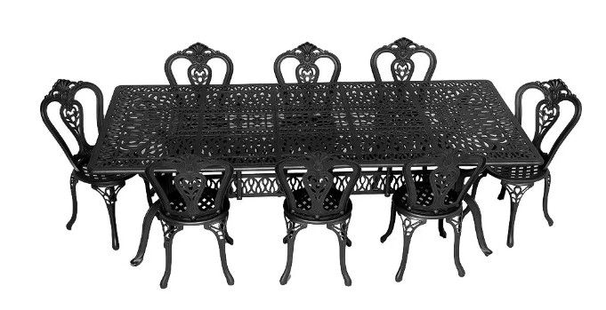 8 Seater - Victoria  Aluminium Patio Set / Garden Furniture / Outdoor Dining Set    (8 Victoria Chairs with 240cm x 110cm Rectangular Elizabeth Table) - BLACK