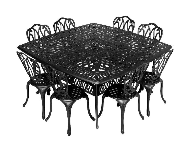 8 Seater - Lisa Aluminium Patio Set / Garden Furniture / Outdoor Dining Set    (8 Lisa Chairs with 164cm x  164cm Square Elizabeth Table) - BLACK