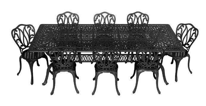8 Seater - Lisa Aluminium Patio Set / Garden Furniture / Outdoor Dining Set     (8 Lisa Chairs with 240cm x 110cm Rectangular Elizabeth Table) - BLACK
