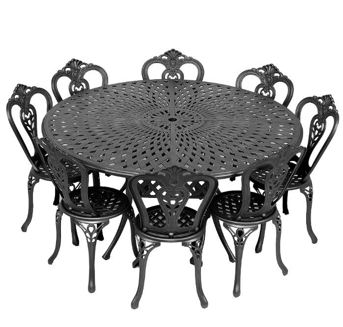 8 Seater - Victoria Aluminium Patio Set / Garden Furniture / Outdoor Dining Set     (8 Victoria Chairs with 154cm Round Lattice Table) - BLACK