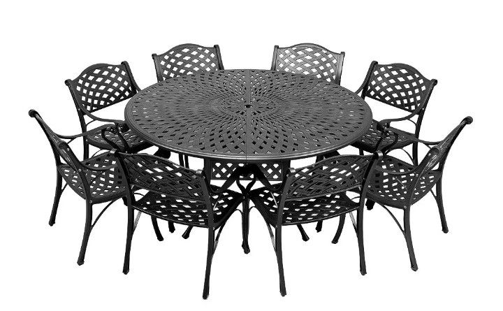 8 Seater - Lattice Aluminium Patio Set / Garden Furniture / Outdoor Dining Set    (8 Lattice Chairs with 154cm Round Lattice Table) - BLACK