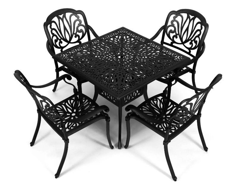4 Seater Protea  Patio Set with 90cm x 90cm Square Elizabeth Table  - BLACK