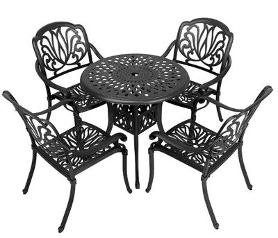 4 Seater Tulip Patio Set with 78cm Round Trellis Table - BLACK