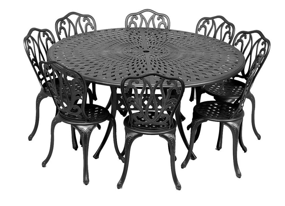 8 Seater - Lisa Aluminium Patio Set / Garden Furniture / Outdoor Dining Set    (8 Lisa Chairs with 154cm Round Lattice Table) - BLACK
