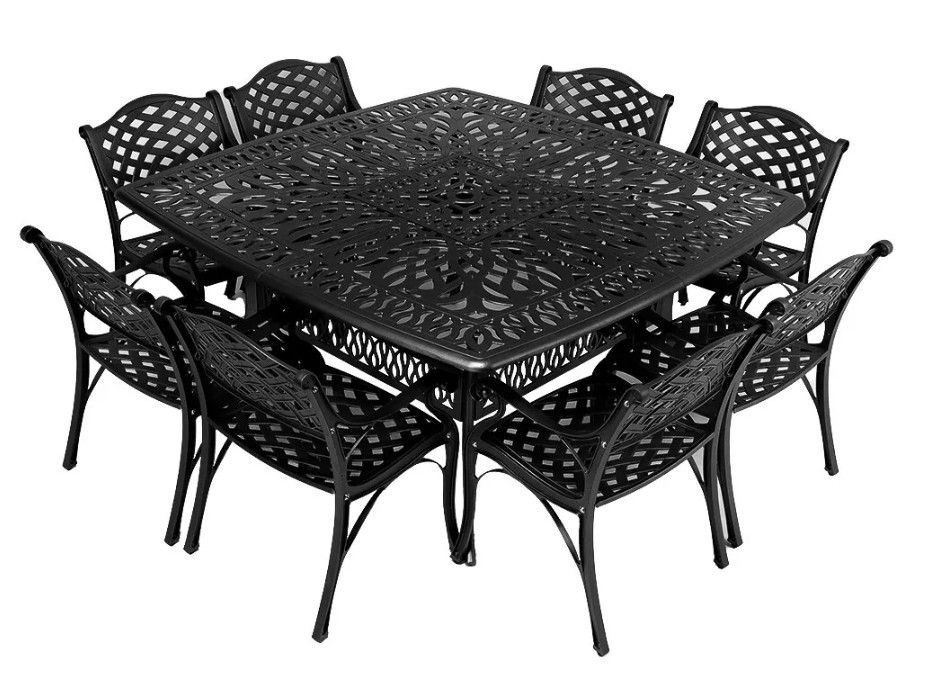 8 Seater Trellis Patio Set with 164cm x  164cm Square Elizabeth Table  - BLACK