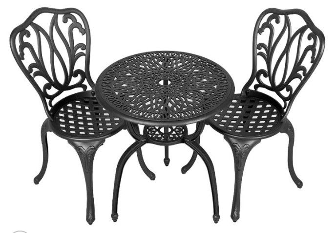 2 Seater - Victoria Aluminium Patio Set / Garden Furniture / Outdoor Dining Set   (2 Lisa Chairs with 60cm Round Elizabeth Table) - BLACK