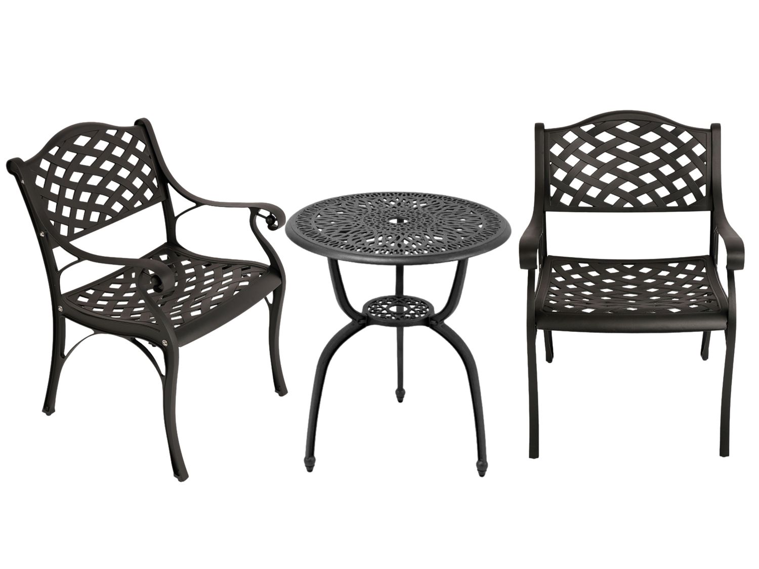 2  Seater - Lattice Aluminium Patio Set / Garden Furniture / Outdoor Dining Set   (2 Lattice Chairs with 60cm Round Elizabeth Table) - BLACK