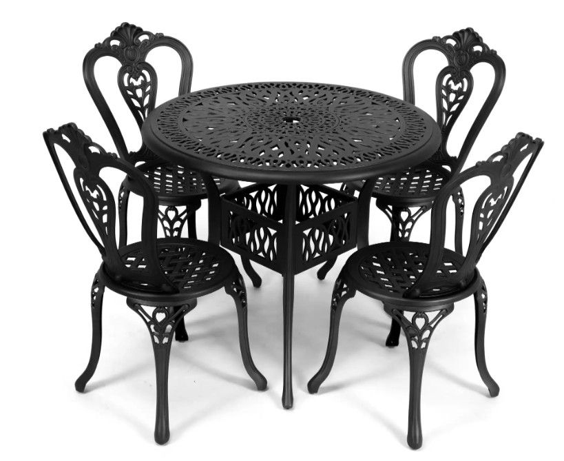4 Seater - Victoria Aluminium Patio Set / Garden Furniture / Outdoor Dining Set    (4 Victoria Chairs with 90cm Round Elizabeth Table) - BLACK