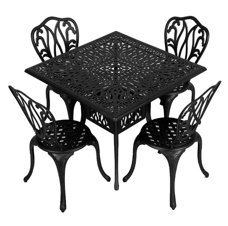 4 Seater - Lisa Aluminium Patio Set / Garden Furniture / Outdoor Dining Set    (4 Lisa Chairs with 90cm x 90cm Square Elizabeth Table) - BLACK