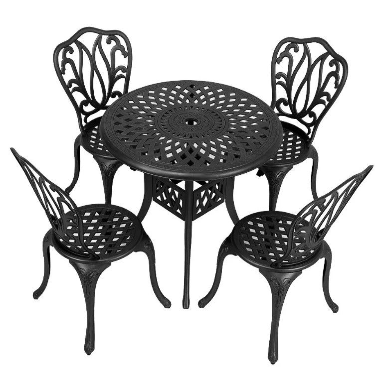 4 Seater -Lisa Aluminium Patio Set / Garden Furniture / Outdoor Dining Set    (4 Lisa Chairs with 90cm Round Elizabeth Table) - BLACK