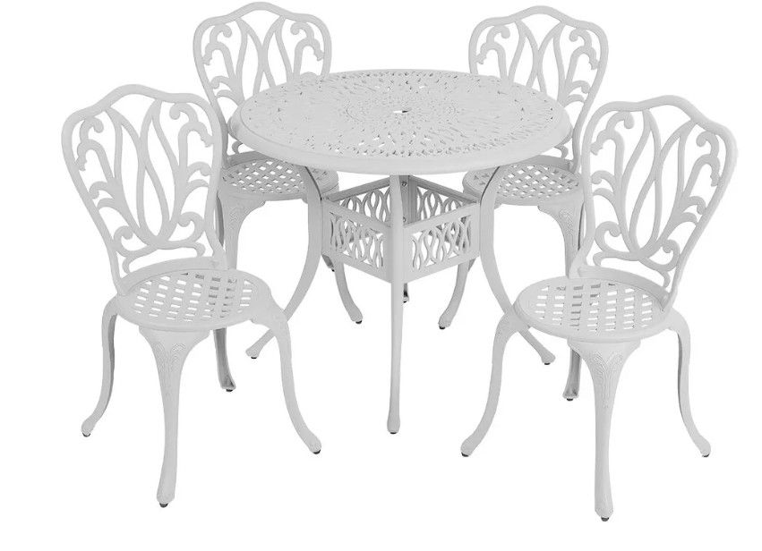 4 Seater -Lisa Aluminium Patio Set / Garden Furniture / Outdoor Dining Set    (4 Lisa Chairs with 90cm Round Elizabeth Table) - WHITE