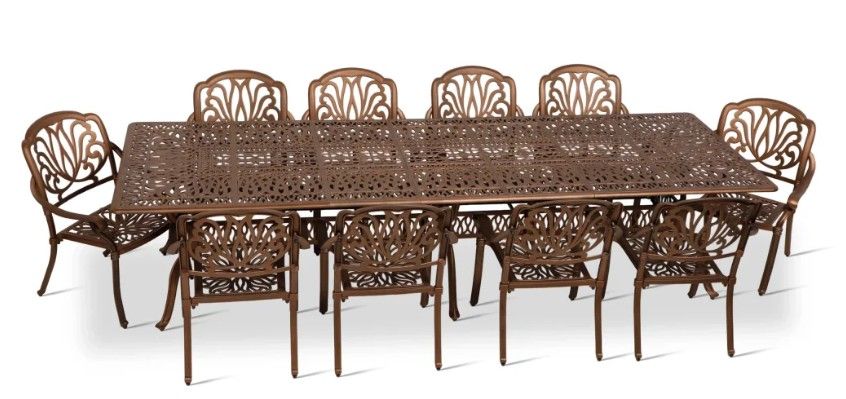 10 Seater - Protea Aluminium Patio Set / Garden Furniture / Outdoor Dining Set    (10 Protea Chairs with 320cm x 110cm Rectangular Lattice Table) - COPPER