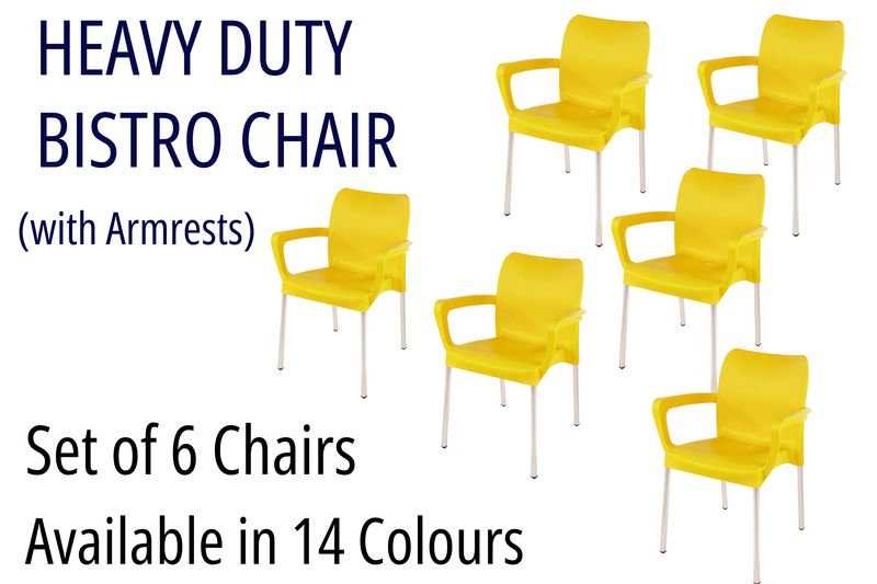 Heavy Duty Bistro Chairs with Armrests - Set of 6 Chairs