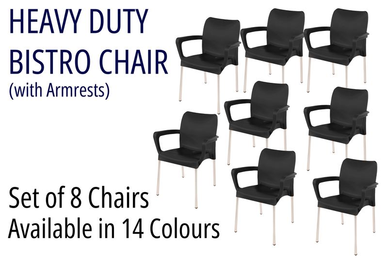 Heavy Duty Bistro Chairs with Armrests - Set of 8 Chairs