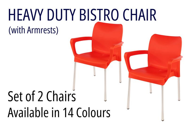 Heavy Duty Bistro Chairs with Armrests - Set of 2 Chairs