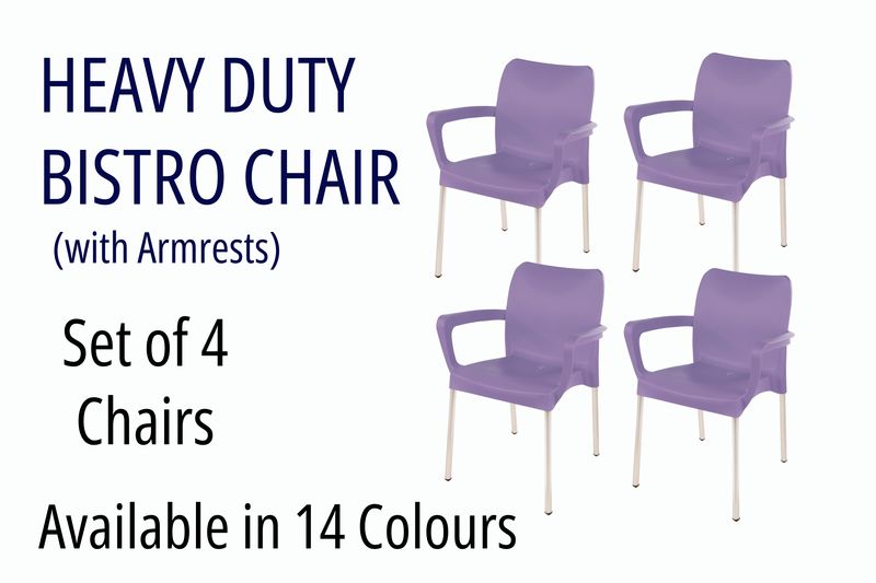 Heavy Duty Bistro Chairs with Armrests - Set of 4 Chairs