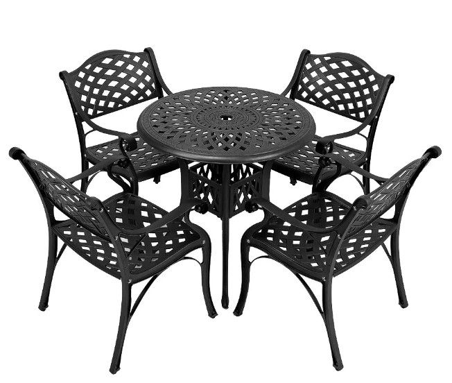 4 Seater Lattice  Patio Set with 90cm Round Elizabeth Table  - BLACK