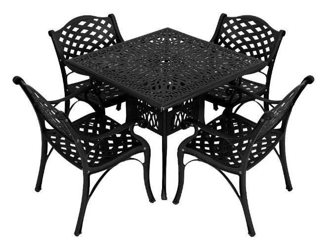 4 Seater Lattice  Patio Set with 90cm x 90cm Square Elizabeth Table  - BLACK