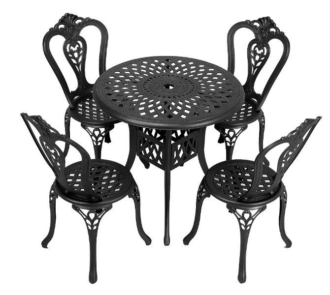 4 Seater Victoria  Patio Set with 78cm Round Lattice Table  - BLACK