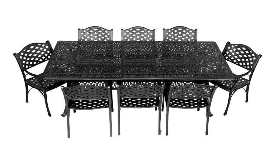 8 Seater Lattice Patio Set with 240cm x 110cm Rectangular Elizabeth Table  - BLACK