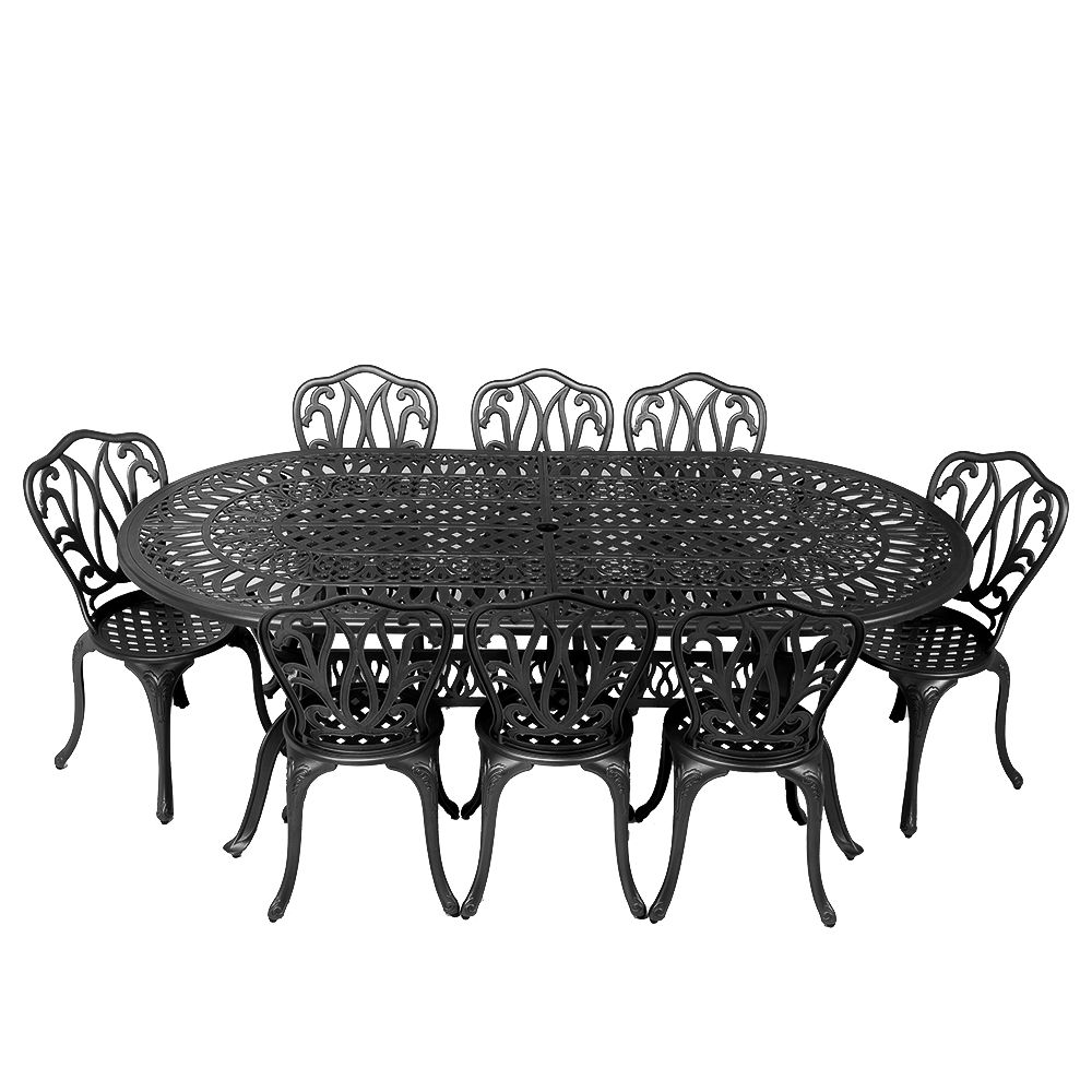 8 Seater Lisa Patio Set with 214cm x 110cm Oval Elizabeth Table  - BLACK