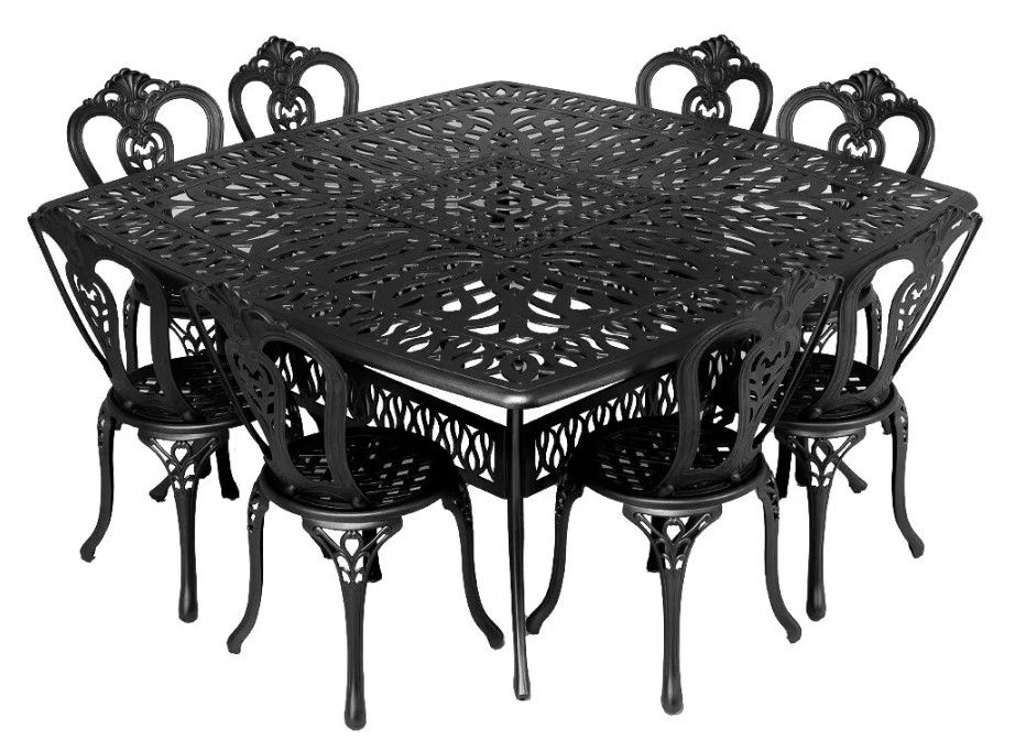 8 Seater Victoria Patio Set with 164cm x  164cm Square Elizabeth Table  - BLACK