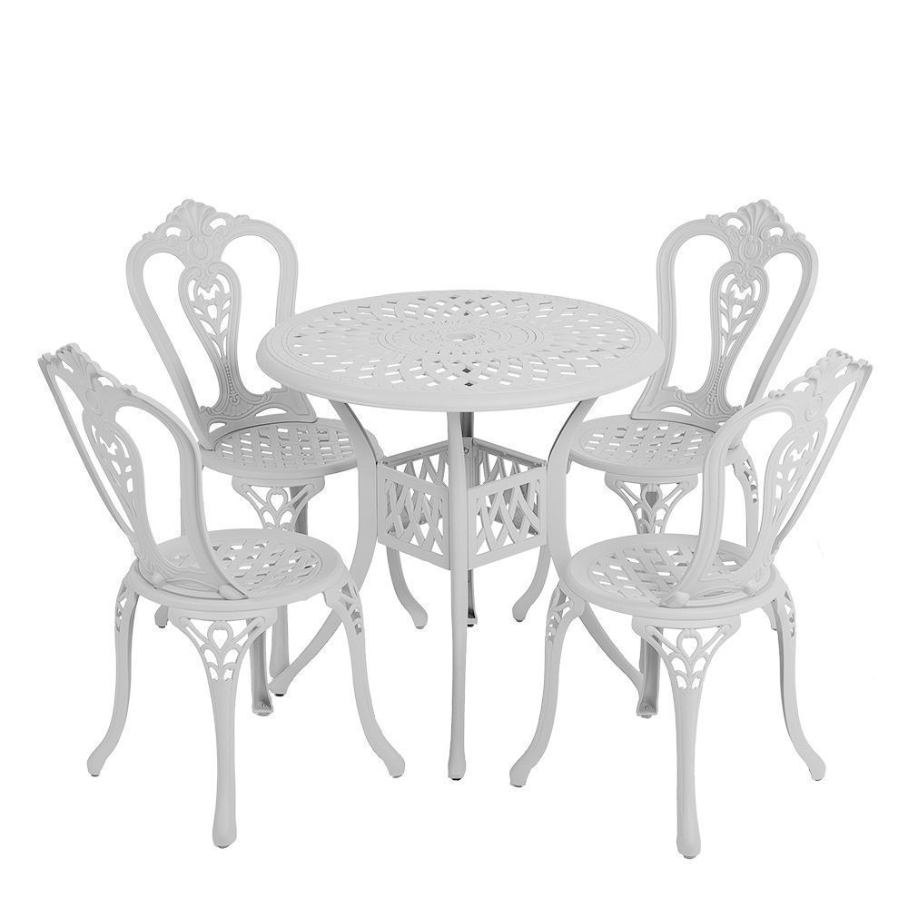 4 Seater Victoria  Patio Set with 78cm Round Lattice Table  - WHITE