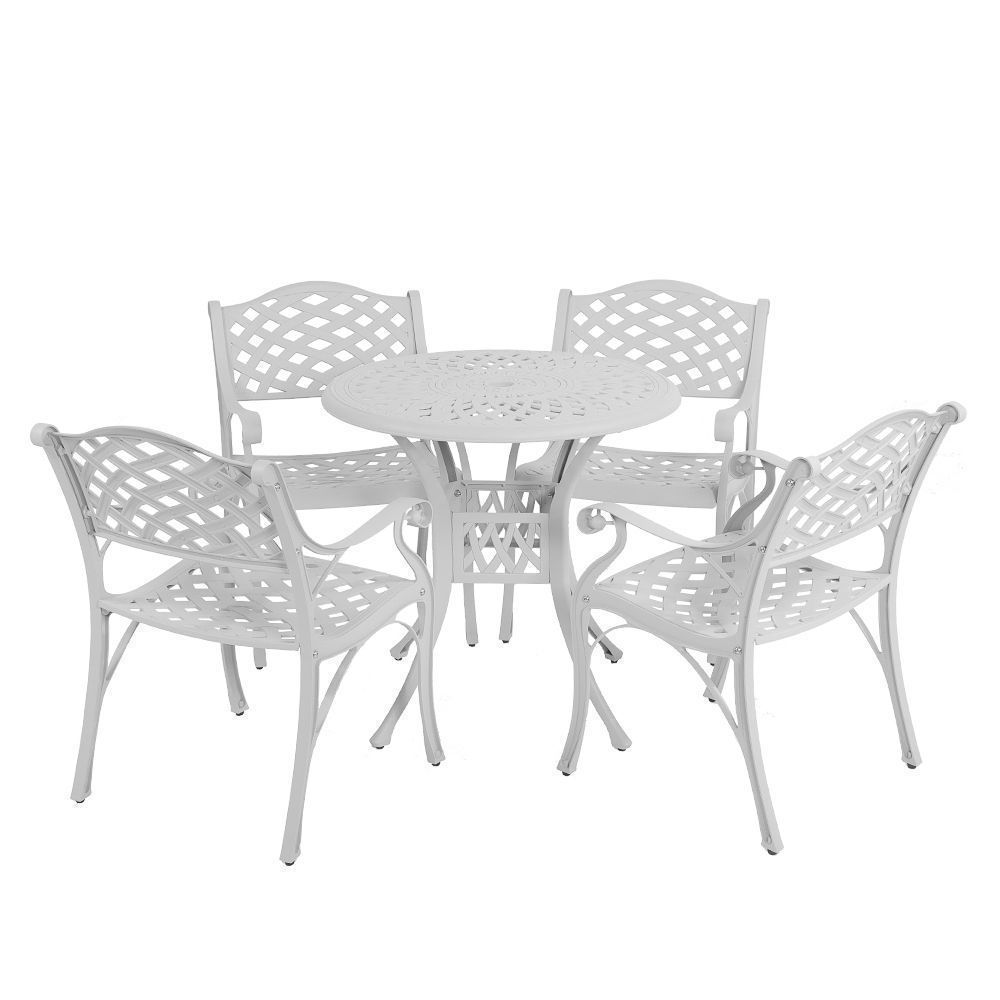 4  Seater Lattice  Patio Set with 78cm Round Lattice Table  - WHITE