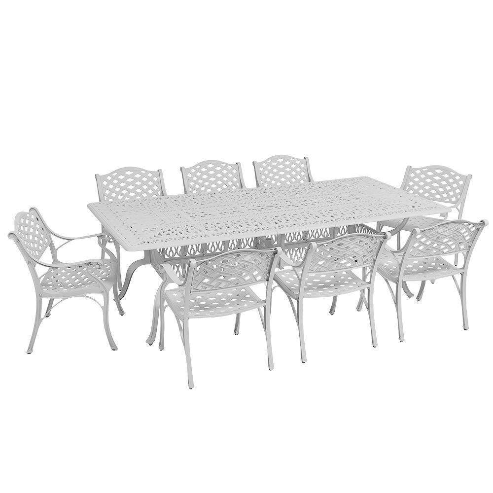 8 Seater Lattice Patio Set with 240cm x 110cm Rectangular Elizabeth Table  - WHITE