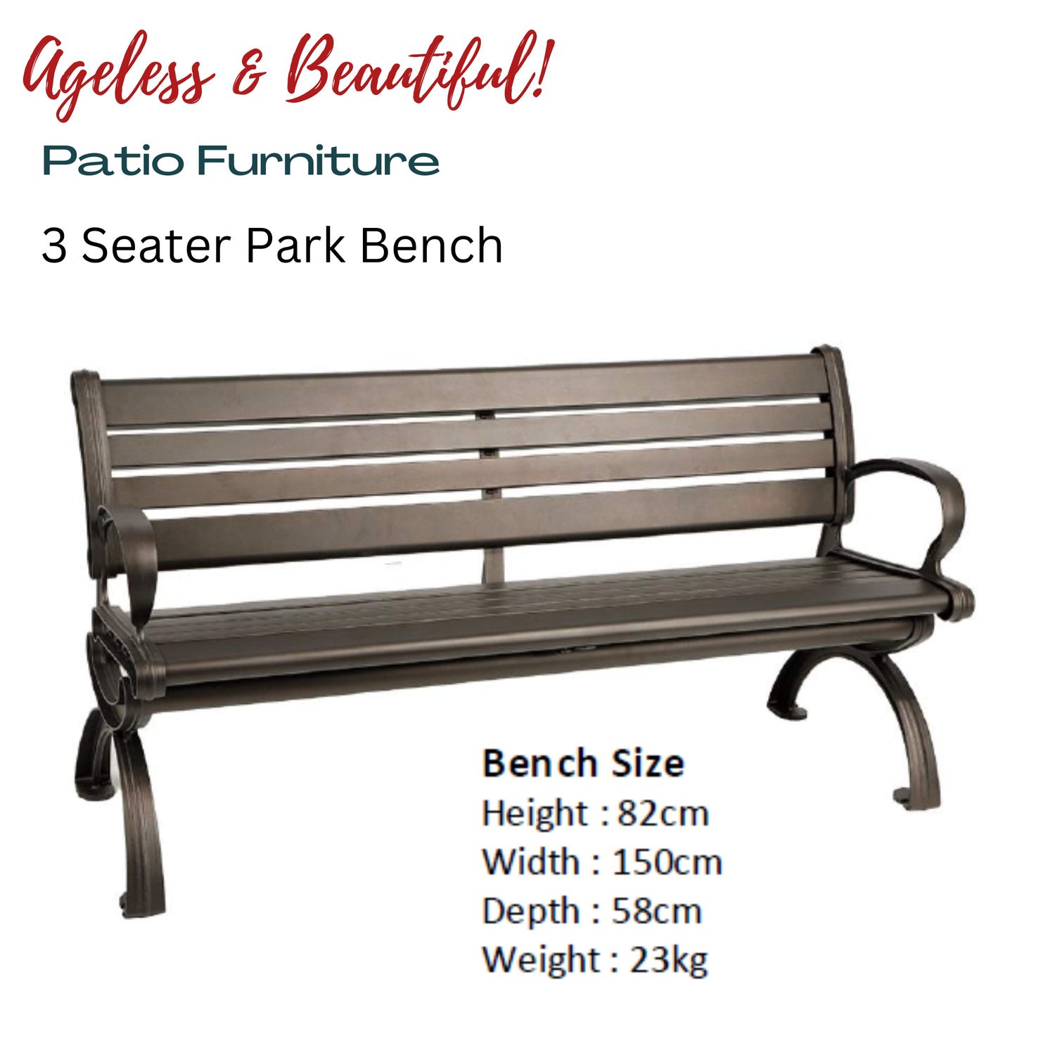 3 Seater London Park Bench - Copper