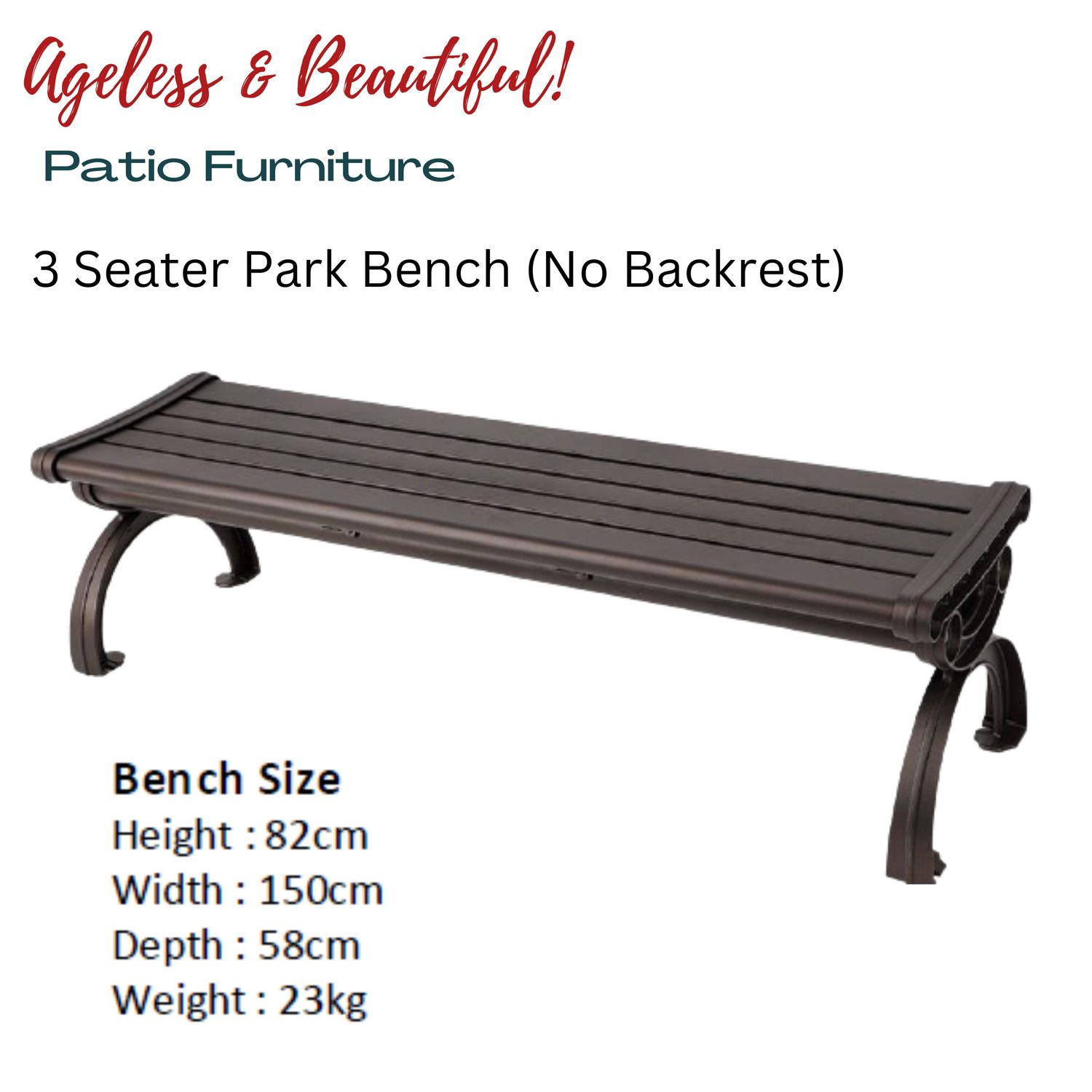 3 Seater London Park Bench (No Backrest)  - Copper