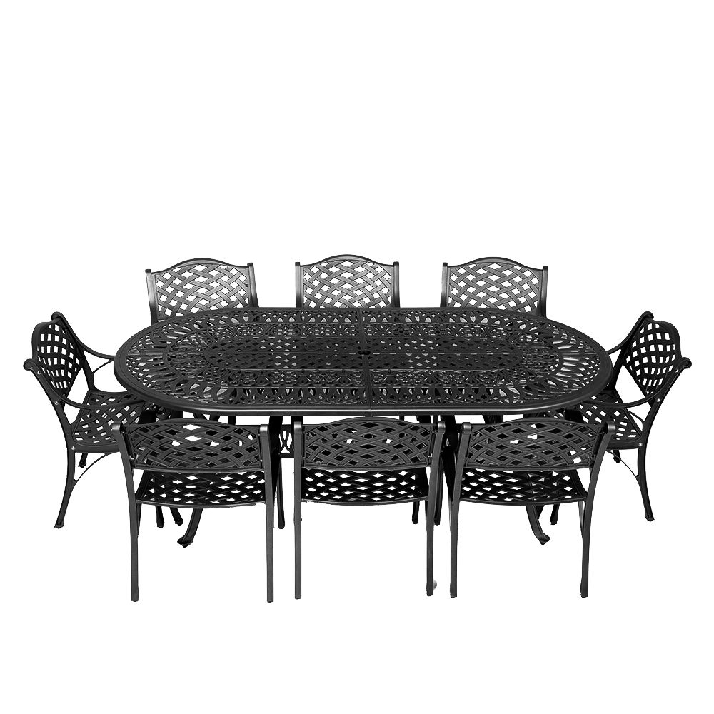 8 Seater Lattice Patio Set with 214cm x 110cm Oval Elizabeth Table  - BLACK