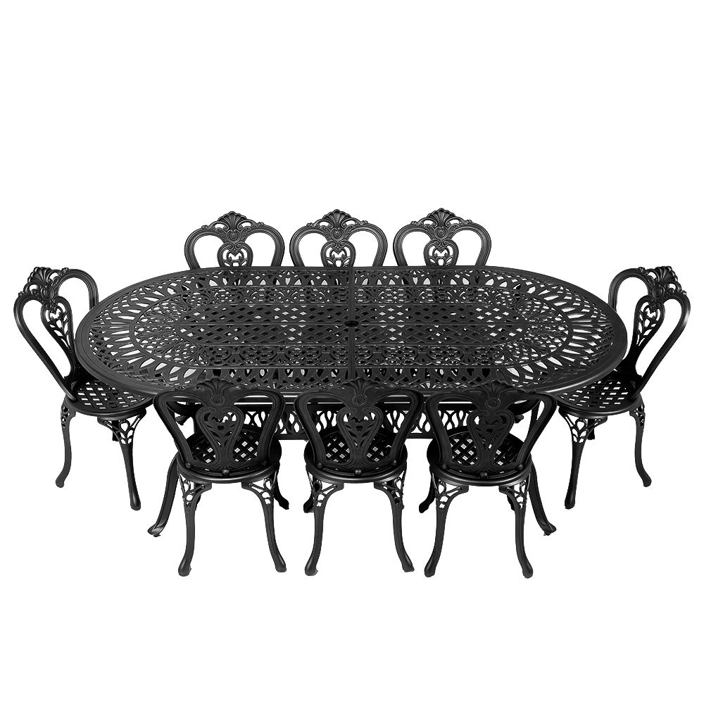 8 Seater Victoria Patio Set with 214cm x 110cm  Oval Elizabeth Table  - BLACK