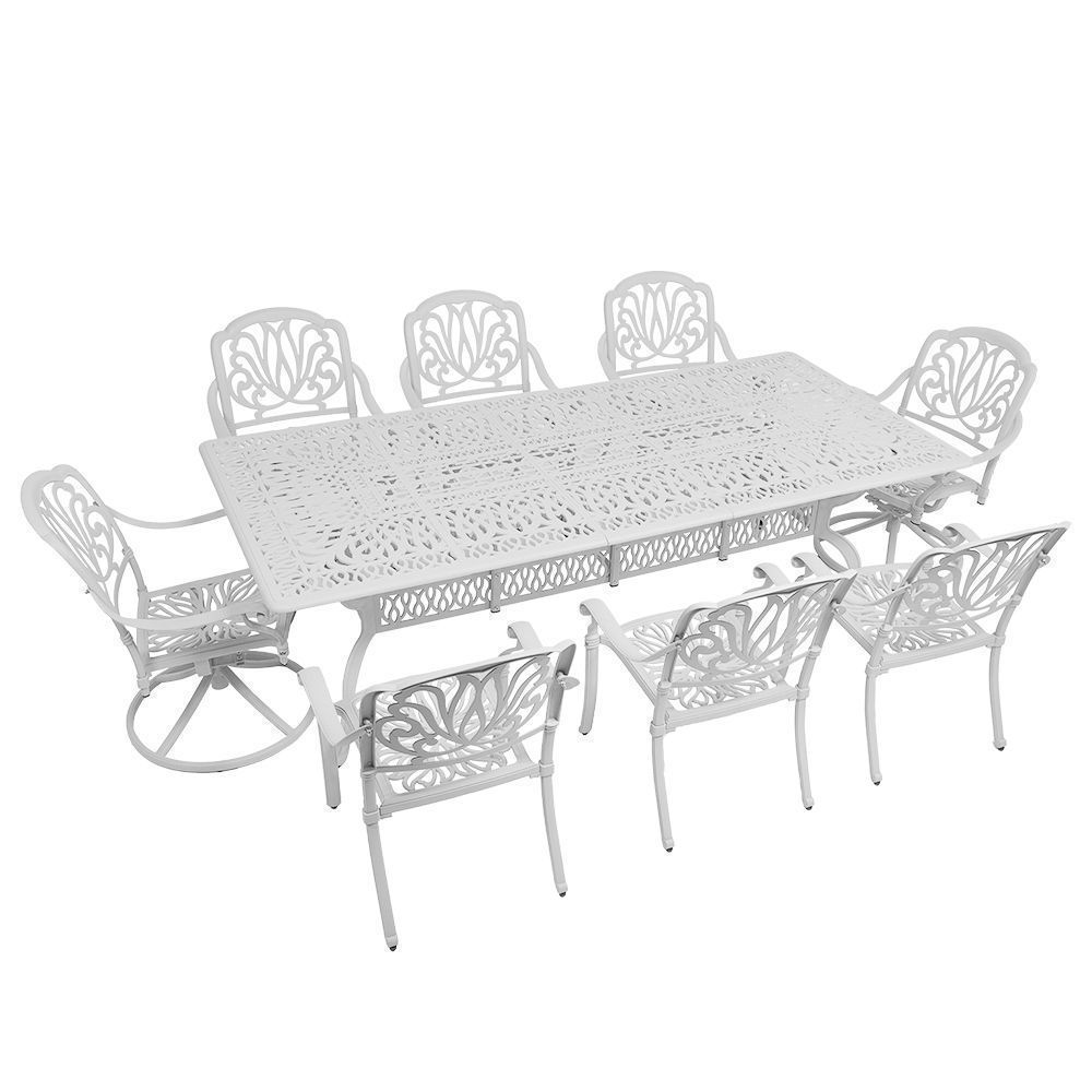 8 Seater Protea Patio Set  (2 Protea Swivel Chairs &amp; 6 Protea Chairs) with 240cm x 110cm Rectangular Elizabeth Table  - WHITE