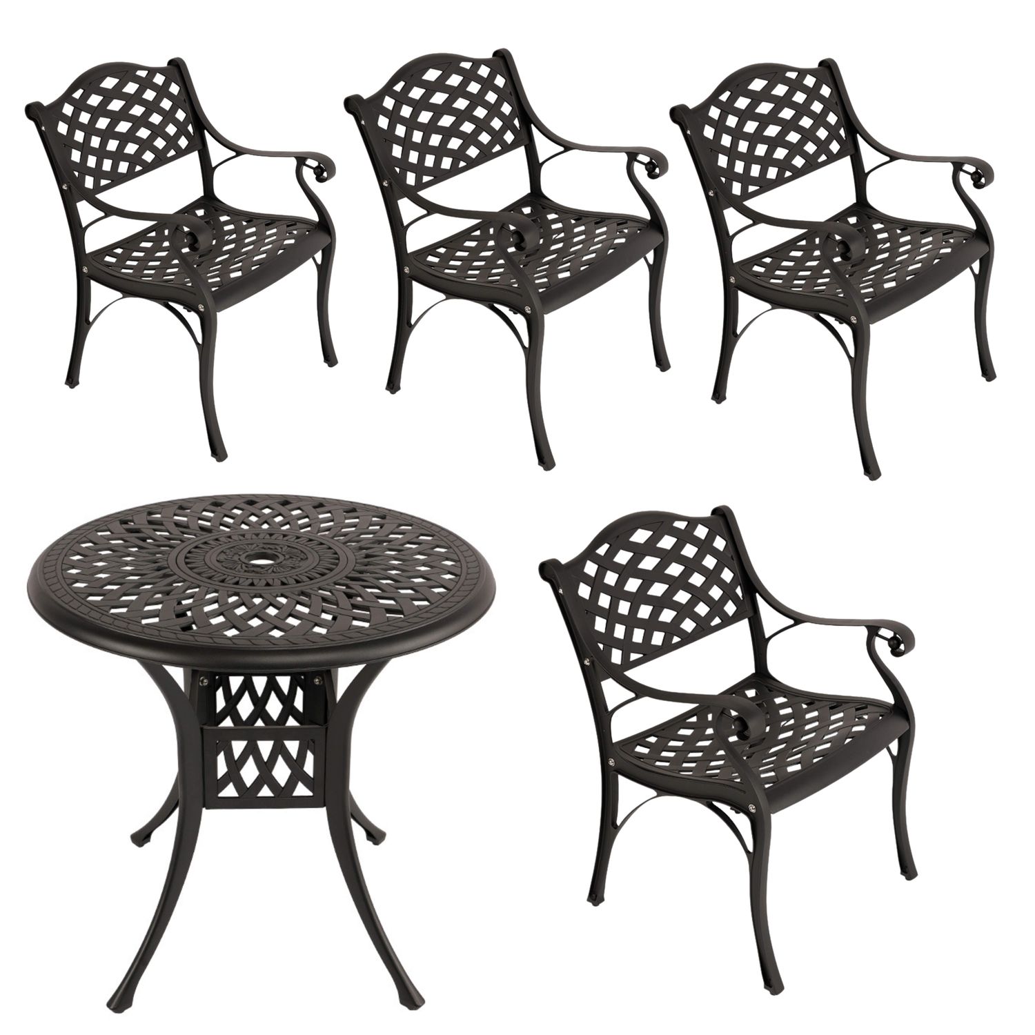 4  Seater Lattice  Patio Set with 78cm Round Lattice Table  - BLACK