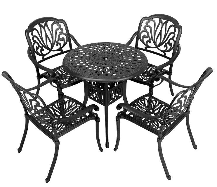4 Seater Protea Patio Set with 78cm Round Lattice Table - BLACK