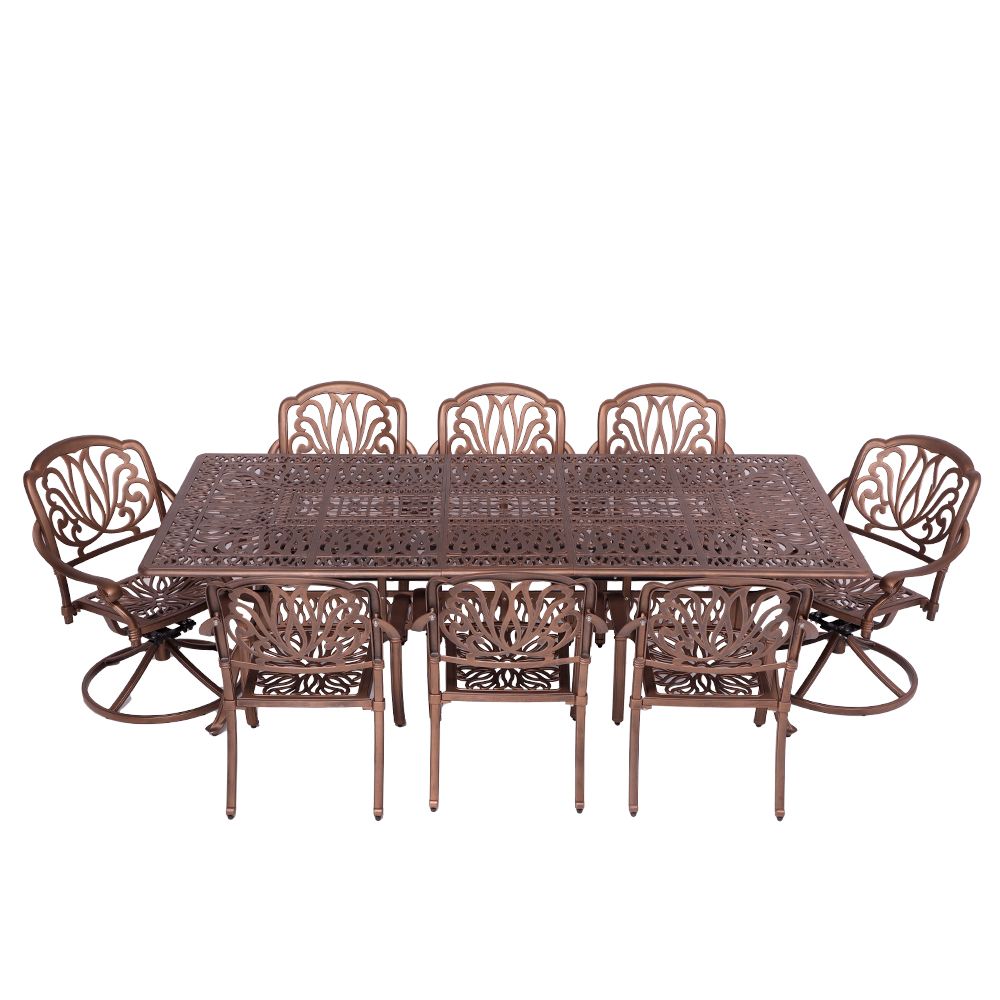 8 Seater Protea Patio Set  (2 Protea Swivel Chairs &amp; 6 Protea Chairs) with 240cm x 110cm Rectangular Elizabeth Table  - COPPER