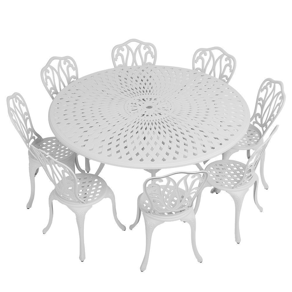 8 Seater Lisa Patio Set with 154cm Round Lattice Table  - WHITE