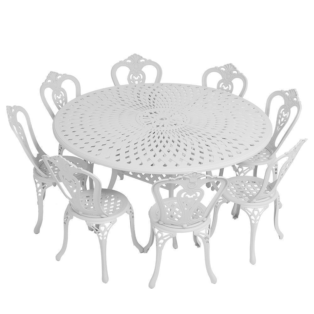 8 Seater Victoria Patio Set with 154cm Round Lattice Table  - WHITE