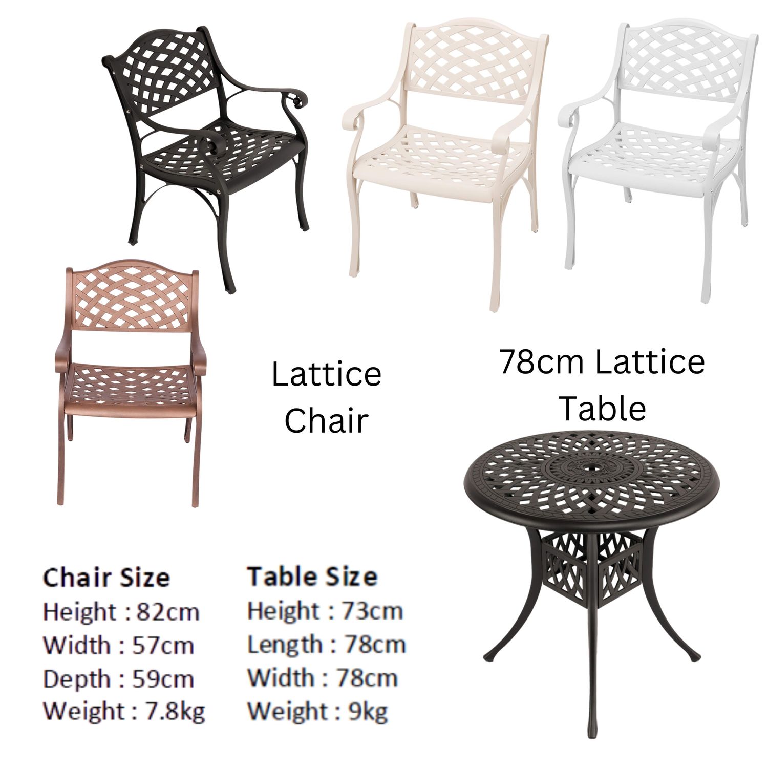2  Seater Lattice  Patio Set with 78cm Round Lattice Table  - BLACK