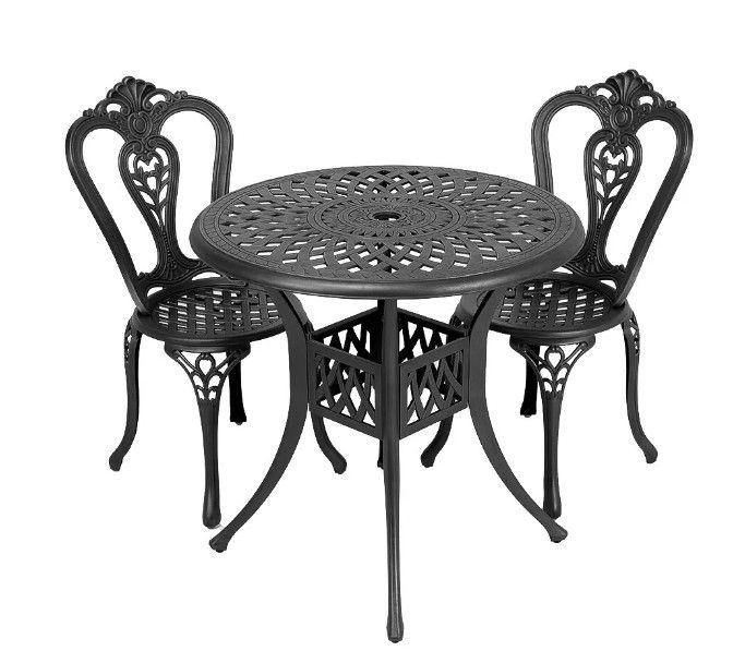 2 Seater Victoria  Patio  Set with 78cm Round Lattice Table  - BLACK