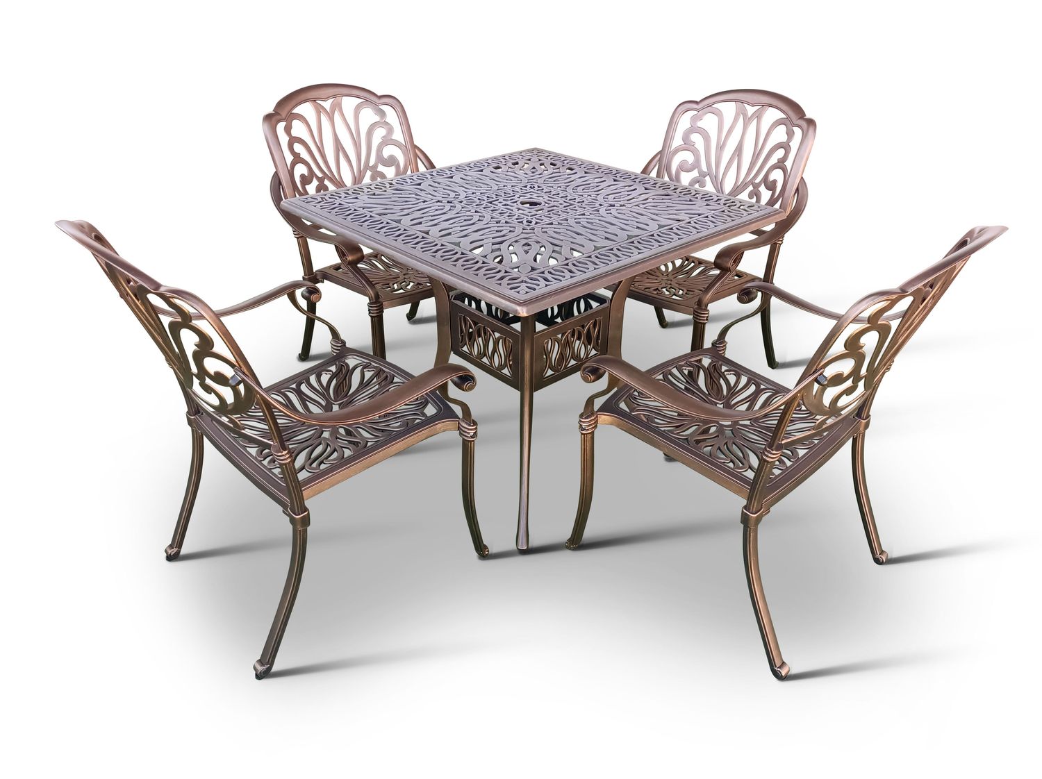4 Seater Protea  Patio Set with 90cm x 90cm Square Elizabeth Table  -  COPPER