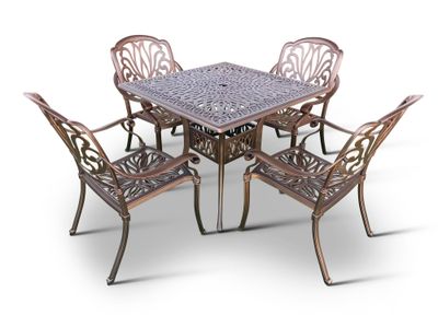 4 Seater Protea  Patio Set with 90cm x 90cm Square Elizabeth Table  -  COPPER