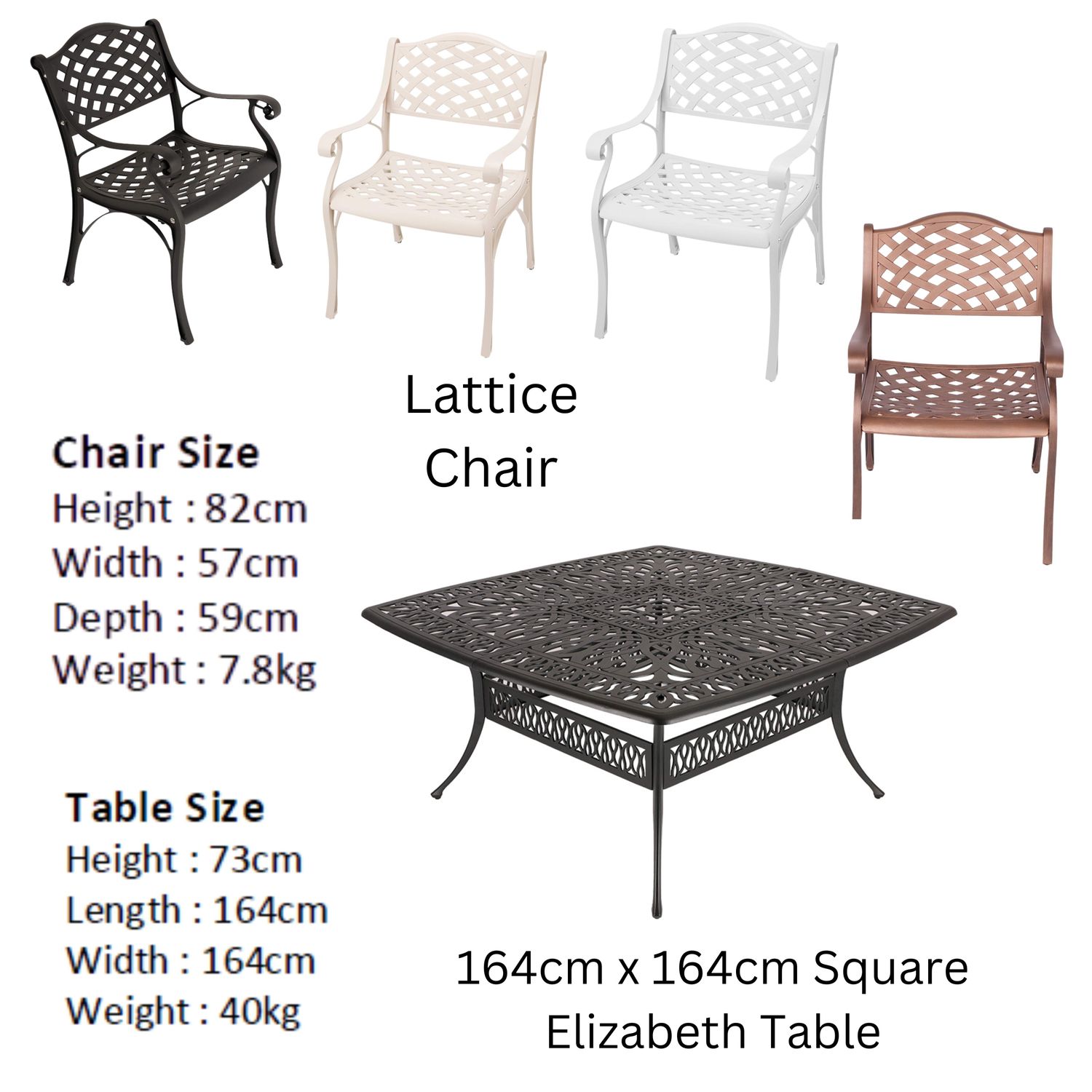 8 Seater Lattice Patio Set with 164cm x  164cm Square Elizabeth Table  - COPPER