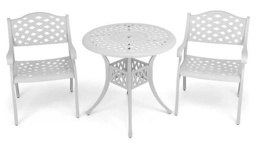 2  Seater Lattice  Patio Set with 78cm Round Lattice Table  - WHITE
