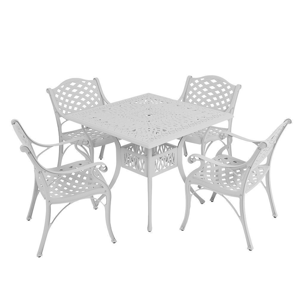4 Seater Lattice  Patio Set with 90cm x 90cm Square Elizabeth Table  - WHITE