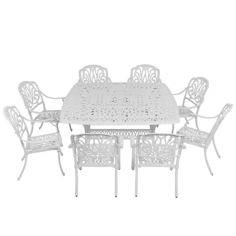 8 Seater Protea Patio Set with 164cm x  164cm Square Elizabeth Table  - WHITE