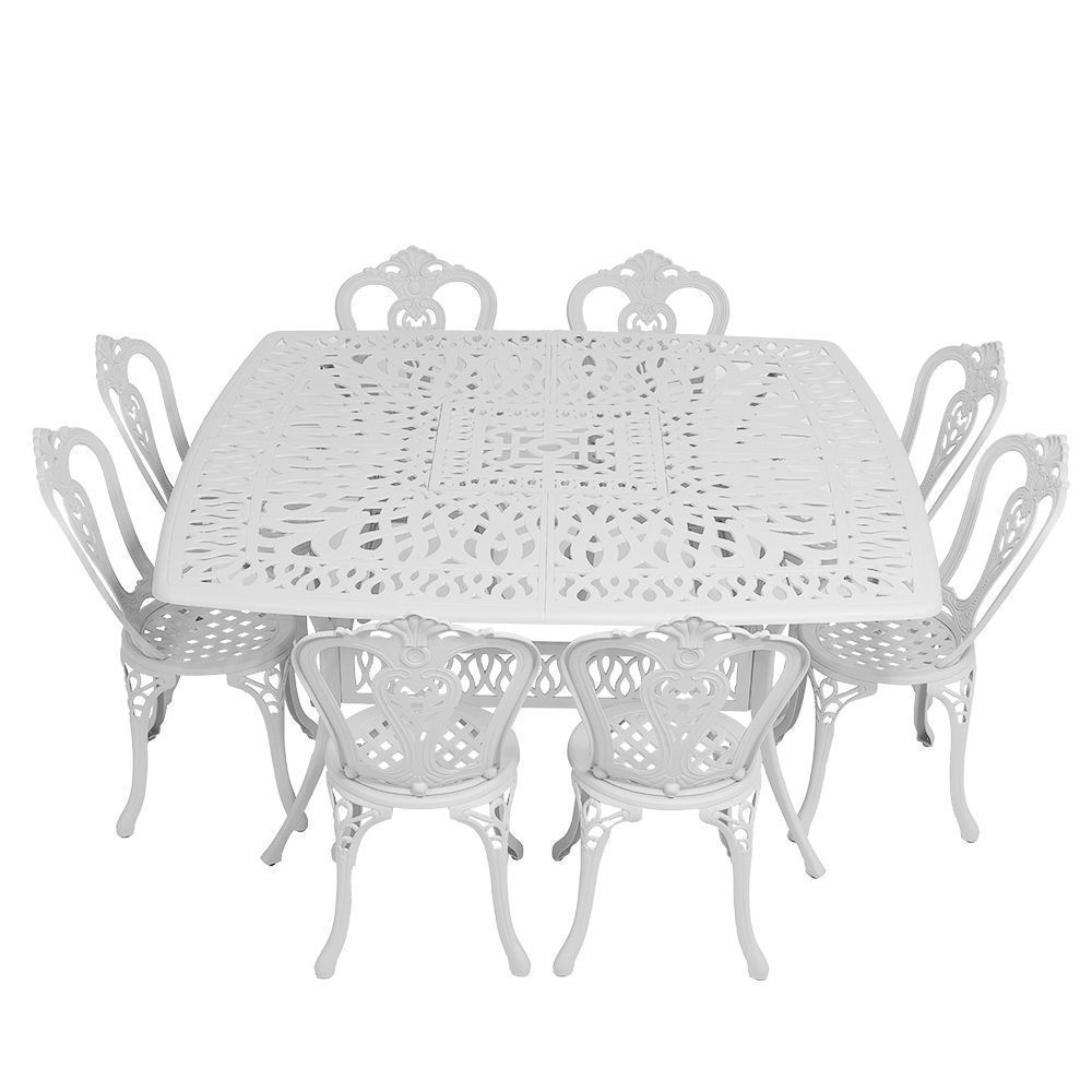 8 Seater Victoria Patio Set with 164cm x  164cm Square Elizabeth Table  - WHITE
