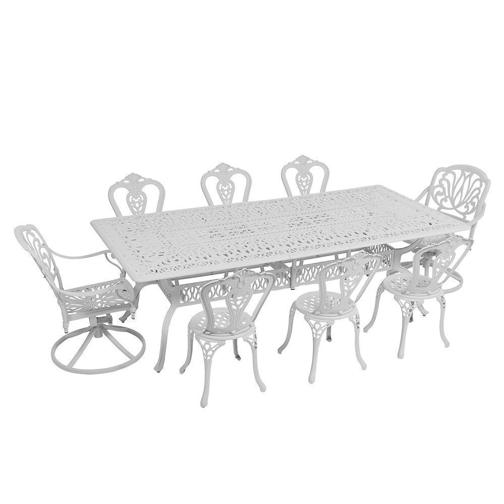 8 Seater Victoria Patio Set (2 Protea Swivel Chairs &amp; 6 Victoria Chairs) with 240cm x 110cm Rectangular Elizabeth Table  - WHITE